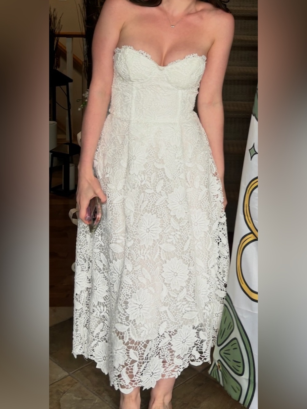 White Floral Lace Midi Dress with Corset